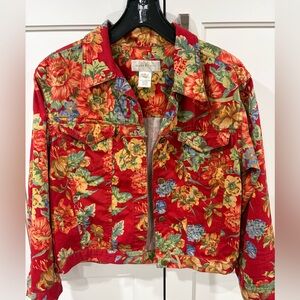 Susan Bristol Red Floral Bomber Jacket